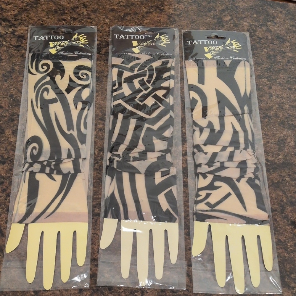 Tattoo Design Arm Warmers - Black and Tan Set Of 3